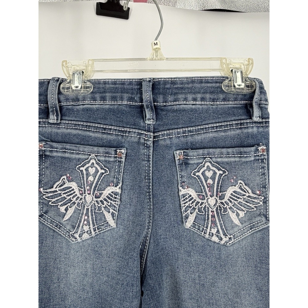 Y2K Girls YMI Flare Jeans Cross Wing Rhinestone Embellished Bootcut Low Rise 10 - Picture 4 of 9